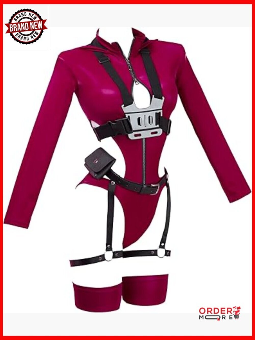 Large PU Leather Bodysuit with Cutout Zipper Hooded Jumpsuit Halloween Cosplay